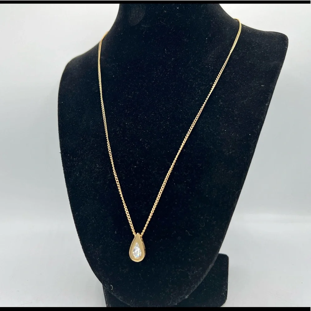 Vintage AVON necklace teardrop pendant pale blue rhinestone
